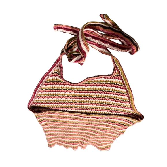 AE American Eagle Women's Striped Ribbed Halter Crop Top Multi Color Size Medium - Picture 7 of 15